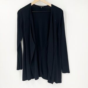Eileen Fisher Silk Cotton Black Ribbed Open Front Cardigan Sweater Large Capsule
